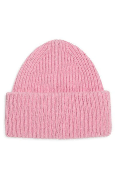 Shop Acne Studios Pansy Face Patch Rib Wool Beanie In Bubble Pink