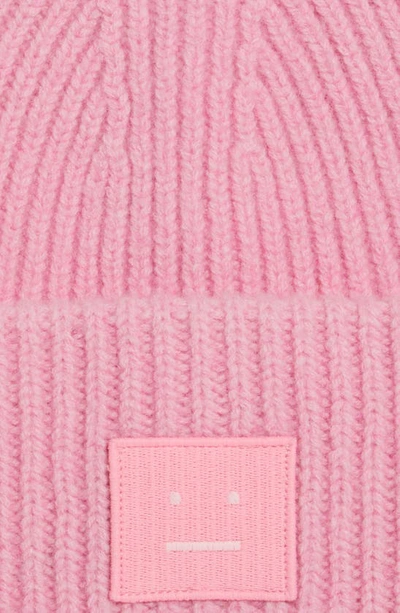 Shop Acne Studios Pansy Face Patch Rib Wool Beanie In Bubble Pink