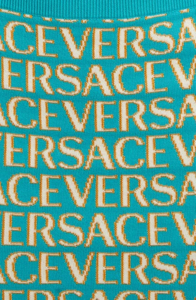 Shop Versace Medusa Medallion Logo Jacquard Crop Sweater Tank In Turquoise Light Blue