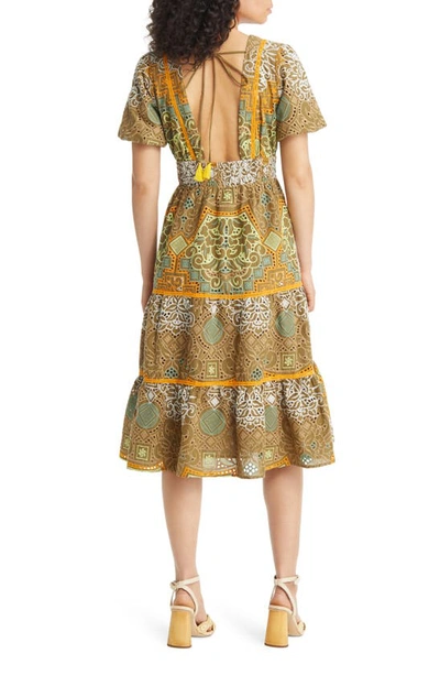 Shop Btfl-life Kena Broderie Anglaise Tiered Cotton Dress In Olive