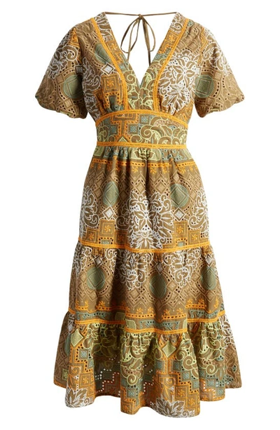 Shop Btfl-life Kena Broderie Anglaise Tiered Cotton Dress In Olive
