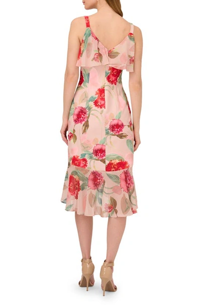 Shop Adrianna Papell Floral Print Ruffle Chiffon Midi Dress In Pink Cinnamon Multi