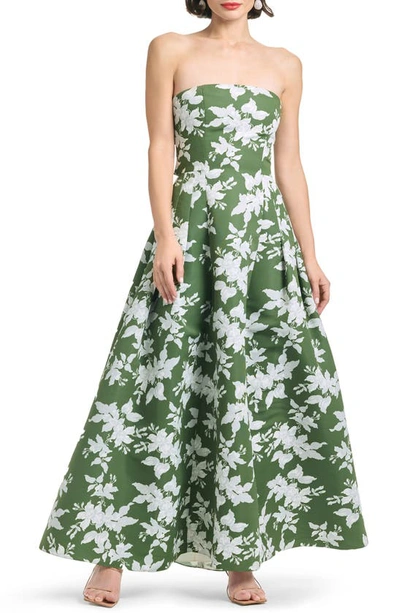 Shop Sachin & Babi Margaux Floral Strapless Gown In Green Narcissus