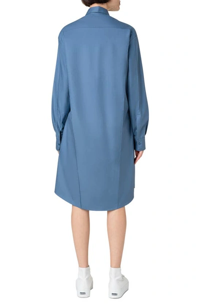 Shop Akris Pintuck Long Sleeve Cotton Poplin Shirtdress In 378-light Denim