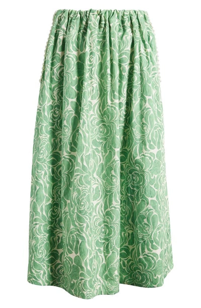 Shop Nackiyé Almost Kelly Floral Print Cotton Maxi Skirt In Emerald Buds