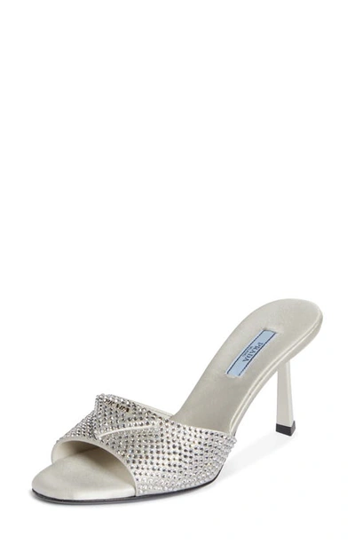 Shop Prada Modellerie Crystal Slide Sandal In Grey/ Silver