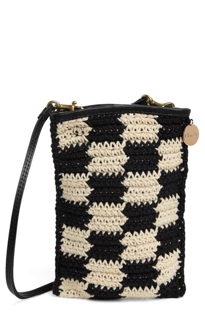 Clare V. Crossbody Strap Black & Cream Checker