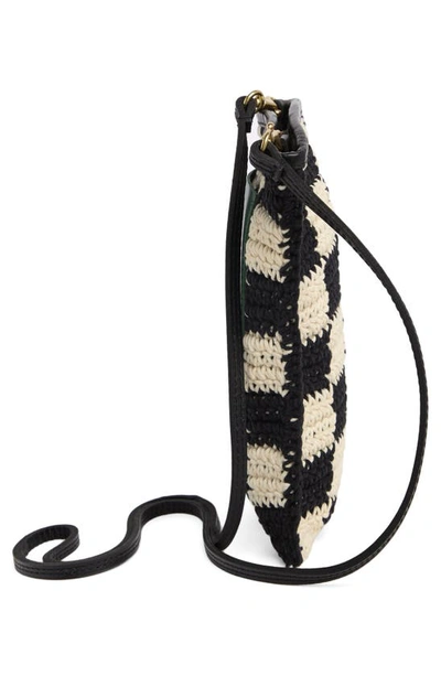 Clare V Poche Crochet Crossbody Bag In Black And Cream Checker