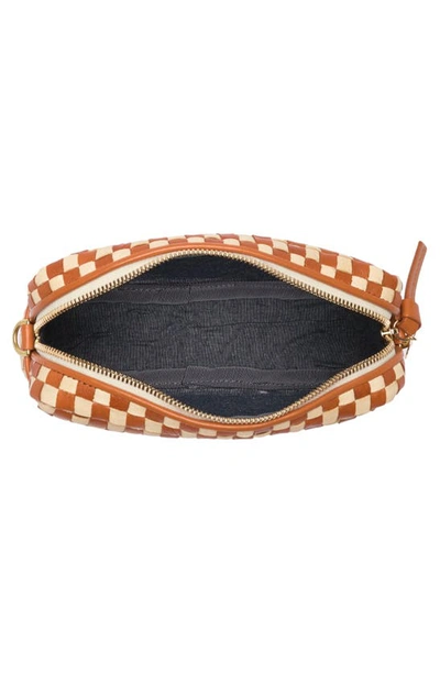 Shop Clare V Midi Sac Woven Leather Crossbody Bag In Natural And Cream Checker