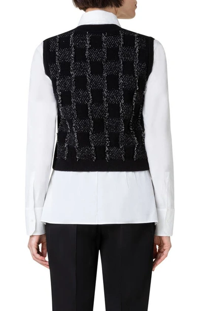 Shop Akris Cashmere & Cotton Jacquard Sweater Vest In 903-black/ Greige