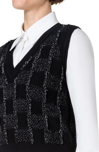Shop Akris Cashmere & Cotton Jacquard Sweater Vest In 903-black/ Greige