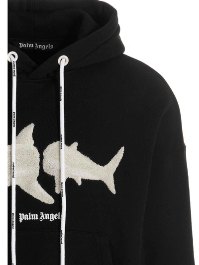 Shop Palm Angels 'white Shark' Hoodie In Black