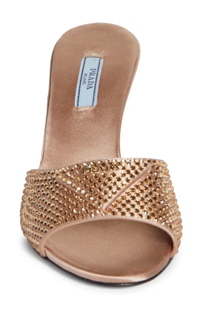 Shop Prada Modellerie Crystal Slide Sandal In Nude/ Gold