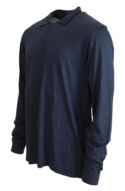 Shop Dolce & Gabbana Blue Silk Polo Long Sleeve Pullover Men's Sweater