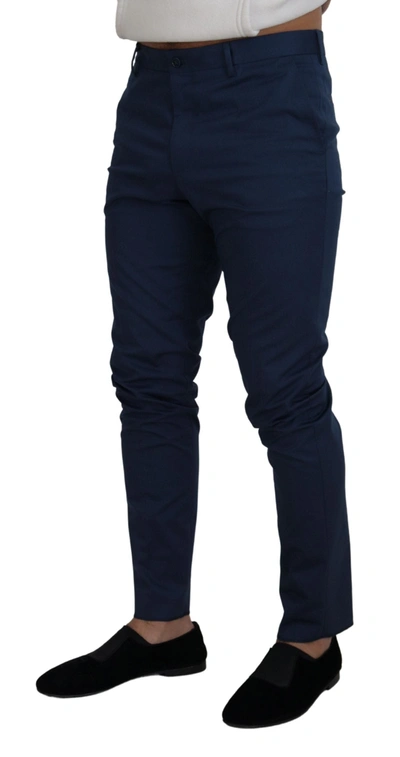Shop Dolce & Gabbana Blue Stretch Cotton Slim Trousers Chinos Men's Pants