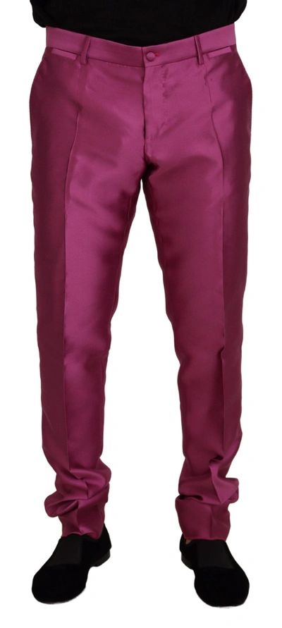 Shop Dolce & Gabbana Pink Silk Slim Trousers Dress Formal Men's Pants