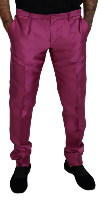 Shop Dolce & Gabbana Pink Silk Slim Trousers Dress Formal Men's Pants