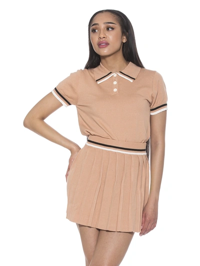 Alexia Admor Lena Stripe Short Sleeve Polo Sweater In Pink