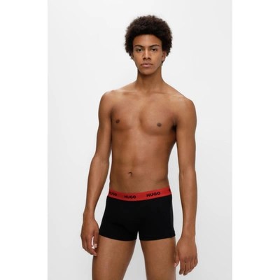 Shop Hugo Three-pack Of Logo-waistband Trunks In Stretch Cotton In Black