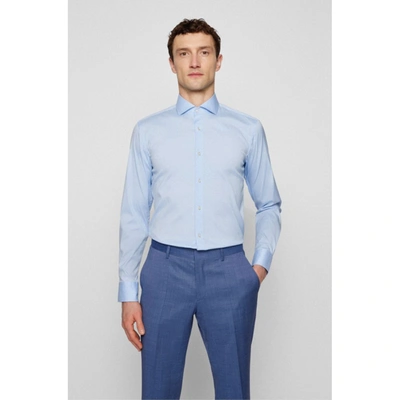 Shop Hugo Boss Slim-fit Shirt In Easy-iron Cotton-blend Poplin In Blue