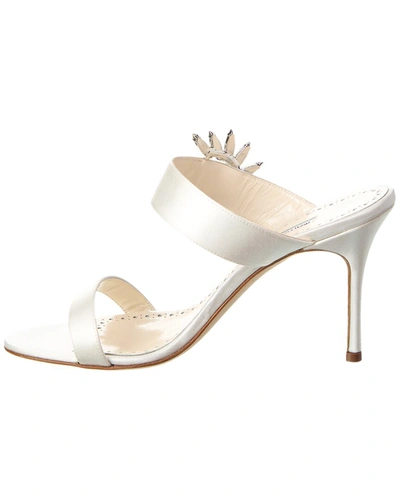 Manolo Blahnik 90mm Chivela Satin Sandals In White