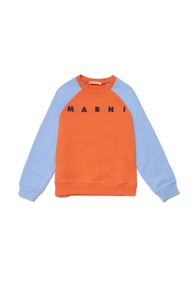Shop Marni Colorblock Cotton Crew-neck Sweatshirt With Logo In Orange