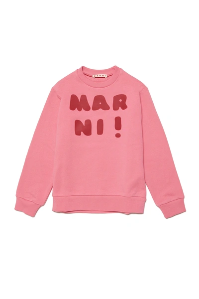 Shop Marni Cotton Crew-neck Sweatshirt With Logo In Pink