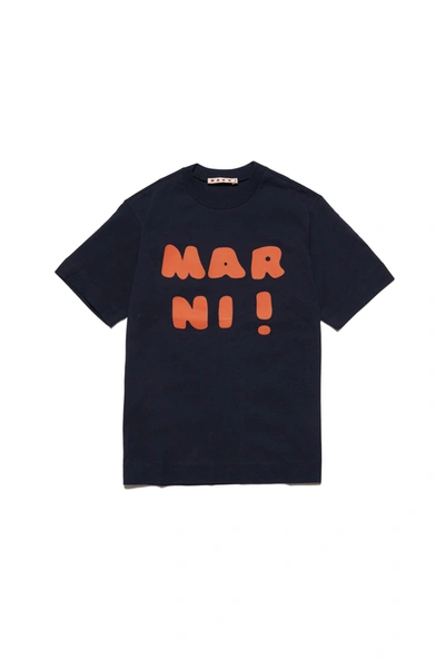 Shop Marni Crew-neck Jersey T-shirt With Logo In Blue