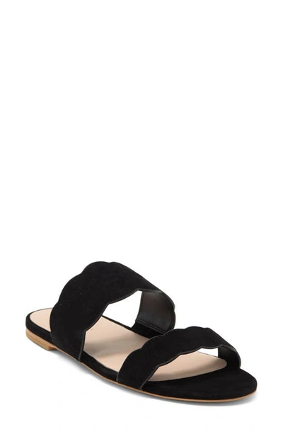 Stuart Weitzman Santorini Scallop Slide Sandal In Black