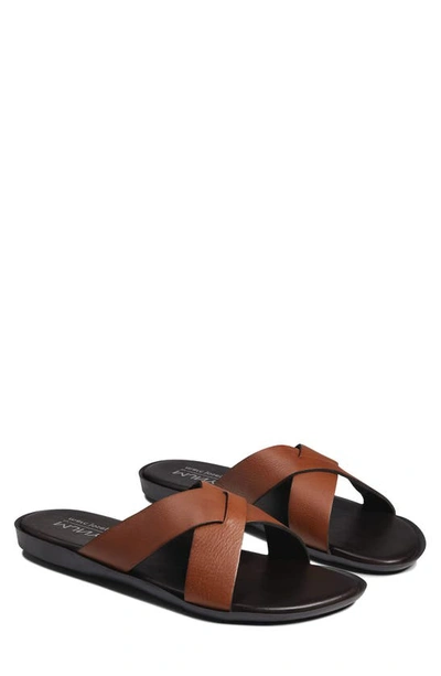 Marc Joseph New York Roman Leather Slide Sandal In Cognac Grainy