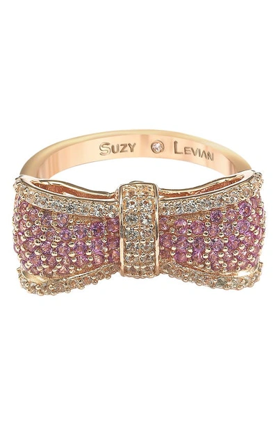 Suzy Levian Sterling Silver & Pink Sapphire Bow Ring In Pink