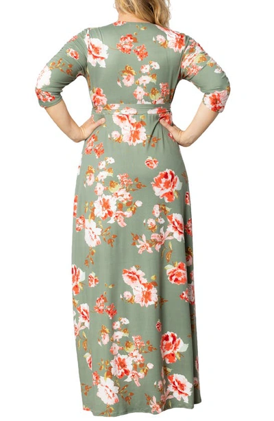 Shop Kiyonna Meadow Dream Wrap Maxi Dress In Sage Garden Print