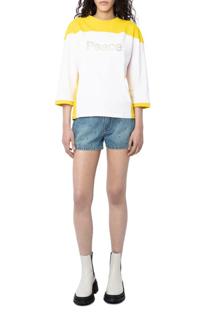 Shop Zadig & Voltaire Earl Peace Colorblock Embellished Graphic Football T-shirt In White/ Sun
