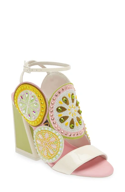 Shop Kat Maconie Frida Crystal Medallion Ankle Strap Sandal In Sunny / Multi
