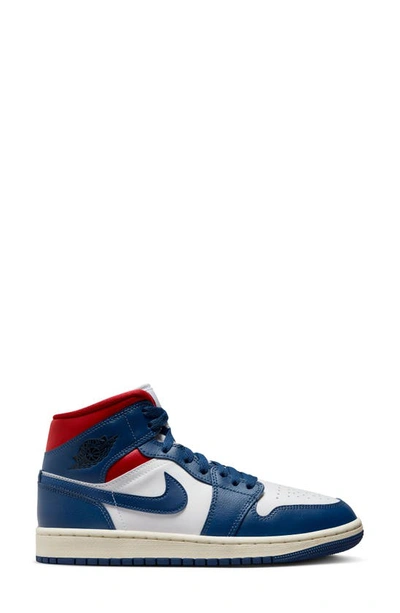 Shop Jordan Air  1 Mid Sneaker In White/ French Blue/ Red/ Sail