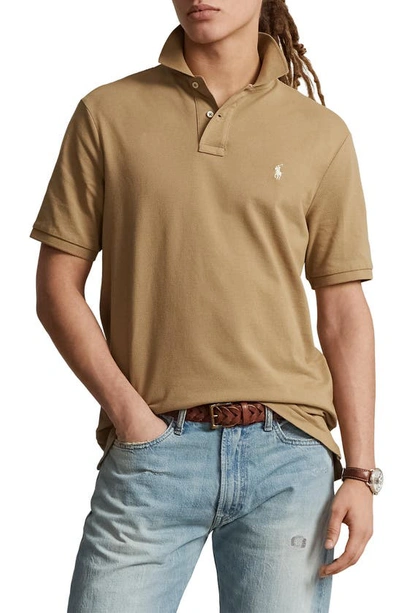 Shop Polo Ralph Lauren Cotton Polo In Tan/ Cream