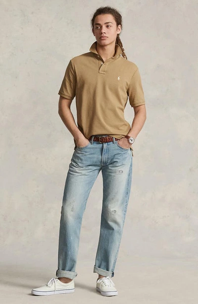 Shop Polo Ralph Lauren Cotton Polo In Tan/ Cream