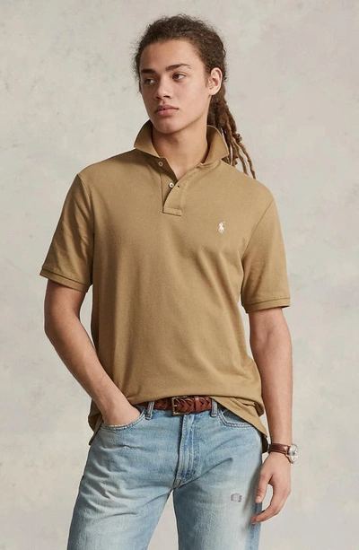 Shop Polo Ralph Lauren Cotton Polo In Tan/ Cream