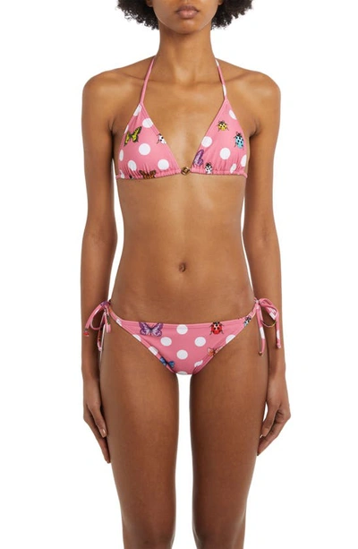 Shop Versace Butterfly Dot Triangle Bikini Top In 5p020 Pink Multicolor