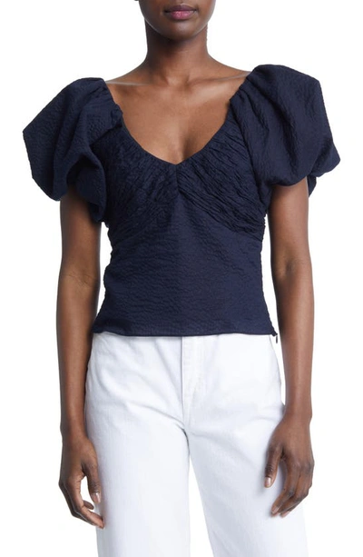 Shop Frame Puff Sleeve Top In Navy