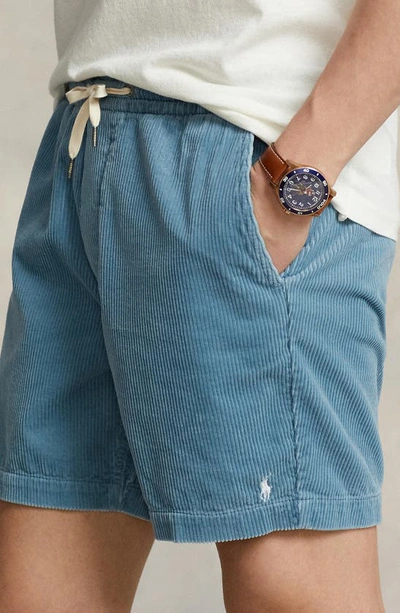Shop Polo Ralph Lauren Corduroy Drawstring Shorts In Blue
