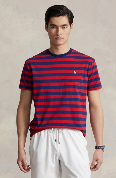 Shop Polo Ralph Lauren Two-tone Stripe Cotton T-shirt In Red/ Royal