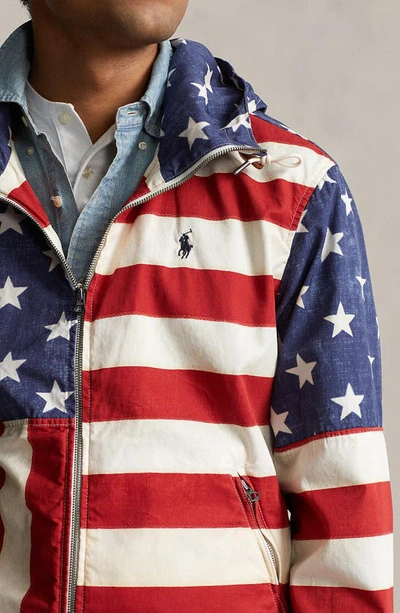 Shop Polo Ralph Lauren American Flag Hooded Bomber Jacket In Blue Multi