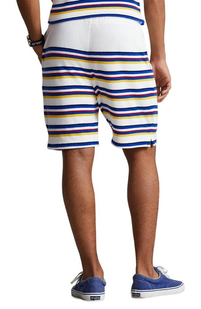 Shop Polo Ralph Lauren Stripe Terry Cloth Shorts In White Multi