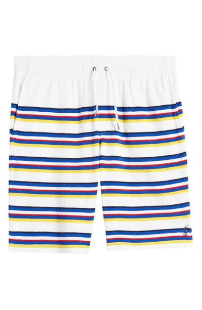 Shop Polo Ralph Lauren Stripe Terry Cloth Shorts In White Multi