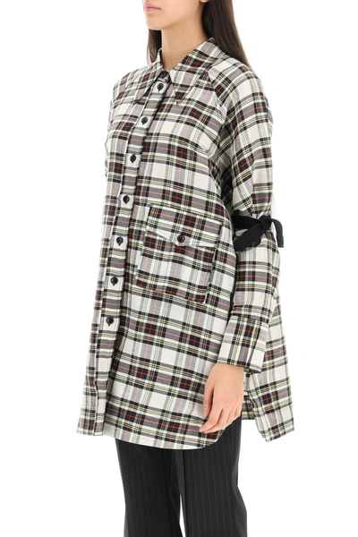 Shop Ganni Checkered Linen And Silk Shirt