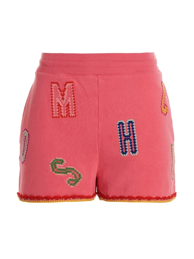 Shop Moschino Lettering Embroidered Logo Bermuda Shorts