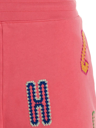 Shop Moschino Lettering Embroidered Logo Bermuda Shorts