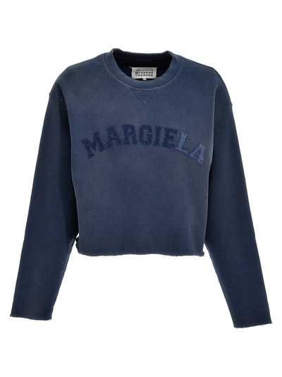 Shop Maison Margiela Logo Embroidery Cropped Sweatshirt Blue