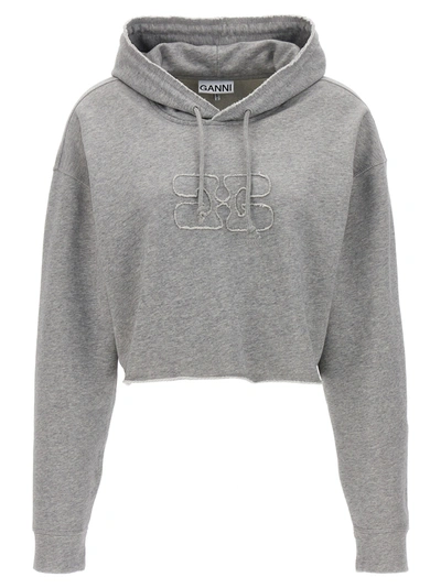 Shop Ganni Logo Hoodie Sweatshirt Gray